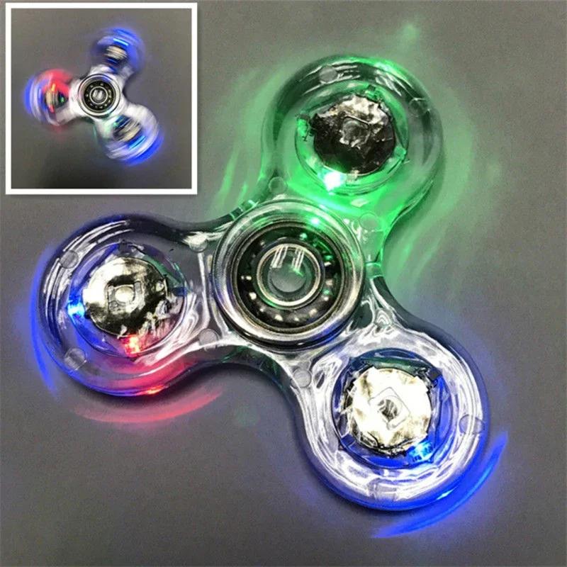 Fidget Spinner lumineux à lumière LED, briller dans la nuit, EDC Figet Spiner, jouets anti-Stress po