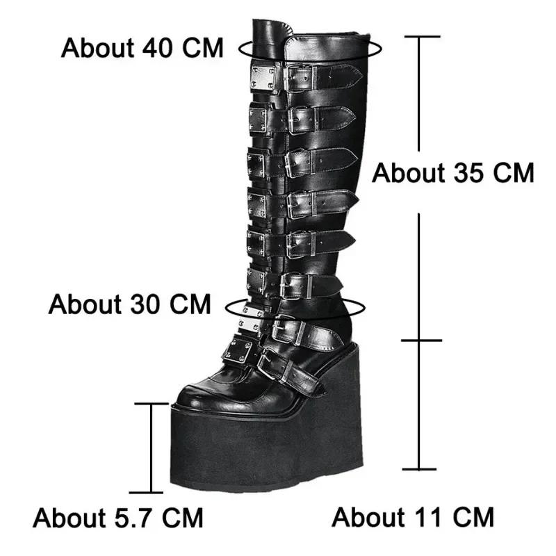 Femmes bottes Cosplay dames talon haut plate-forme compensées femmes bottes hautes gothique boucle s