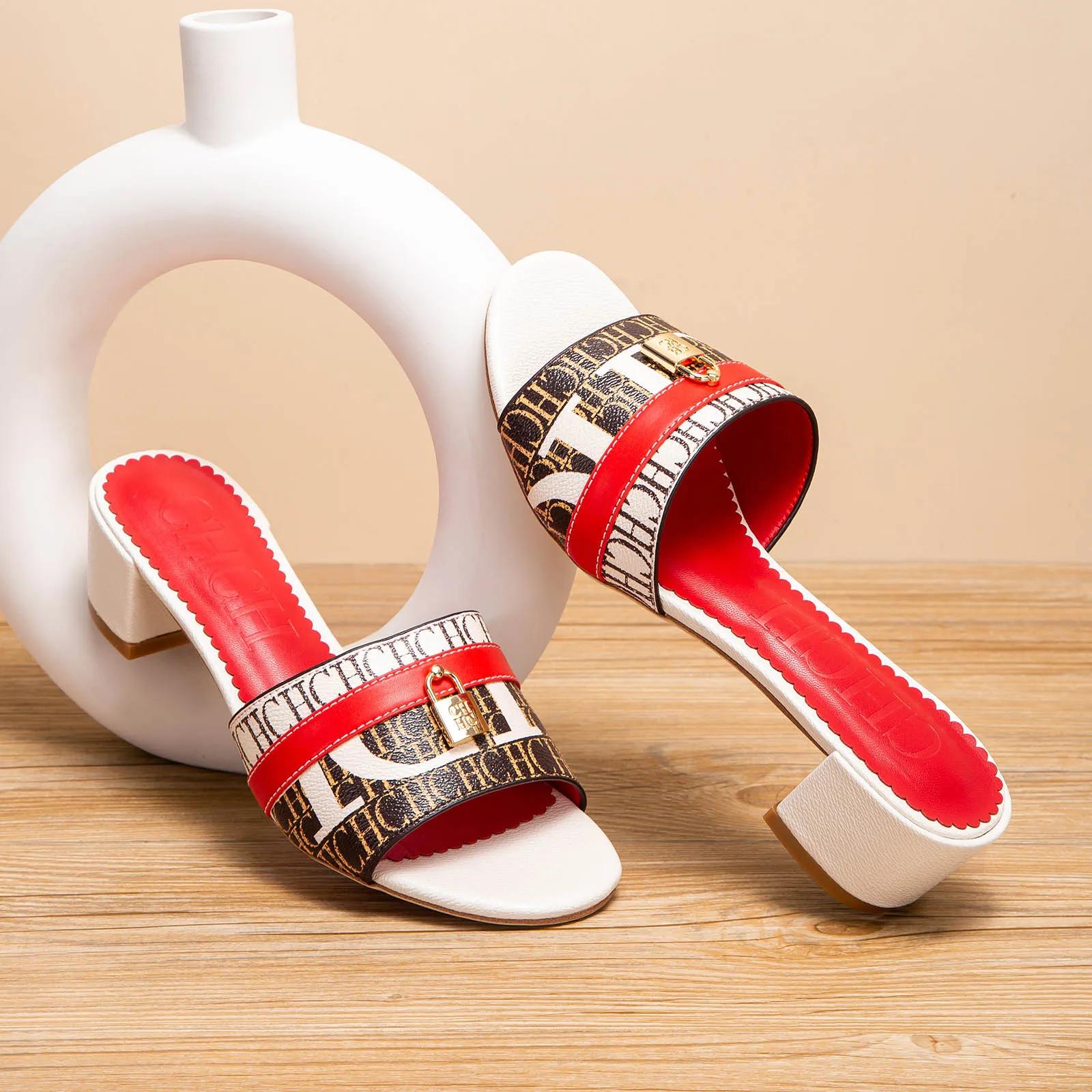 CHCH Sandales à talons pour femmes Sandales à talons épais et bloc bas Sandales coulissantes sans la