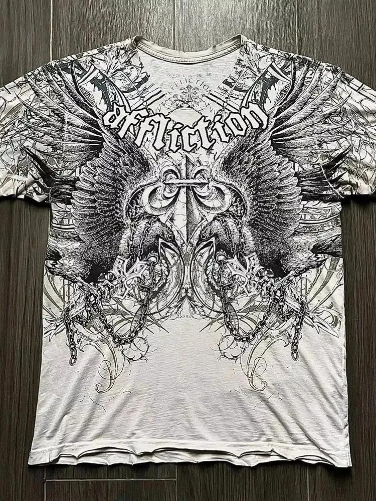 T-shirt vintage des années 2000, style punk et hip-hop, imprimé graphique, coupe oversize, col rond,