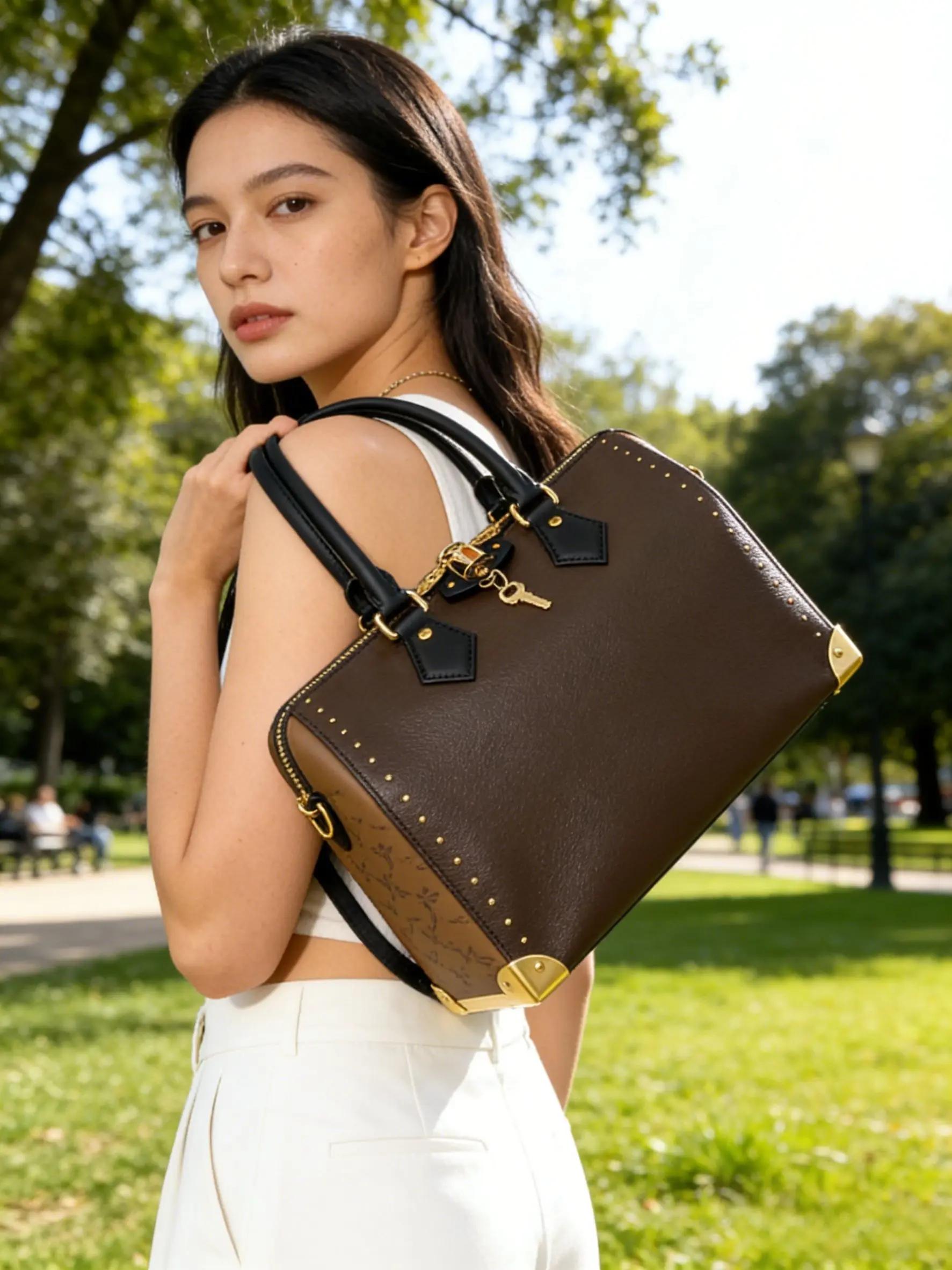 Sac à main vintage de luxe pour femme, sac Boston à texture raffinée, décontracté et polyvalent, sac