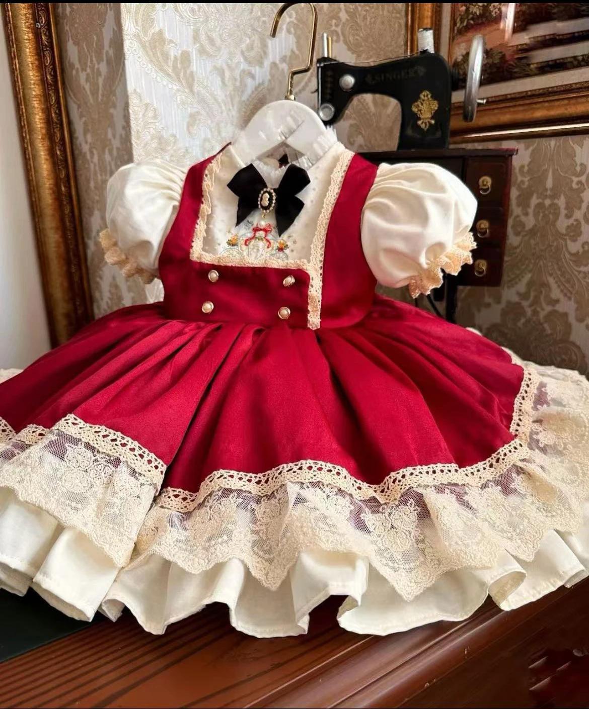 Robe de princesse Vintage bordeaux pour bébé fille de 0 à 12 ans, pour photographie de vacances, noë