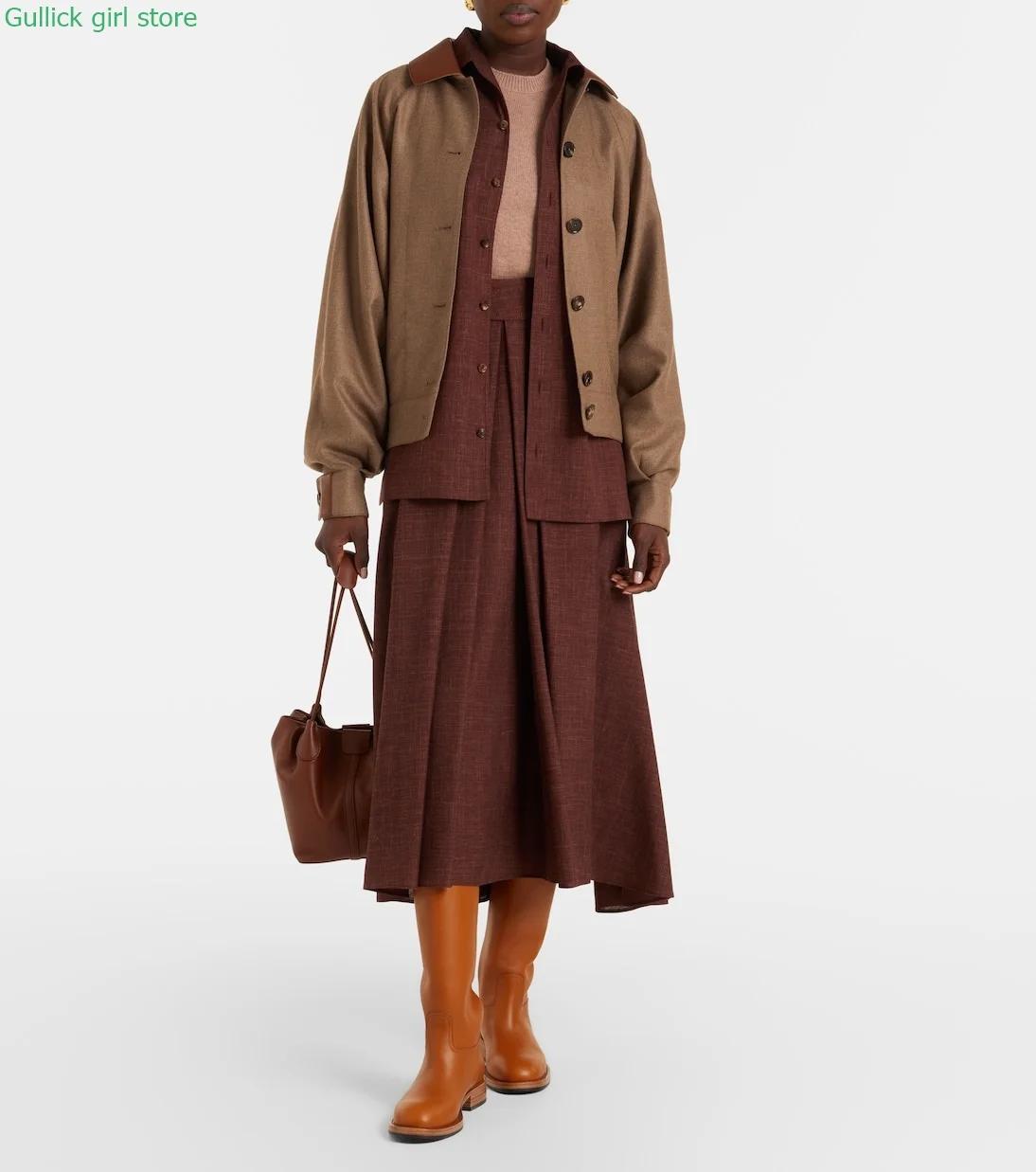 Bottes hautes en cuir marron à bout rond et talon carré bas, collection Runway 2026 Printemps Automn