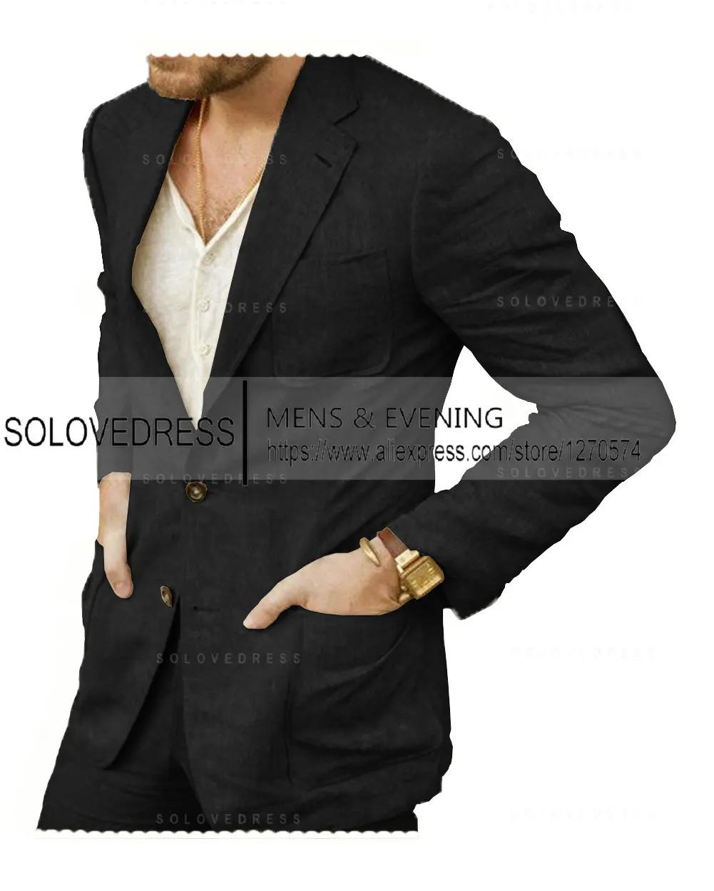 Blazer décontracté en lin imbibé pour homme, pantalon de fête classique, tenues de vacances et de vo