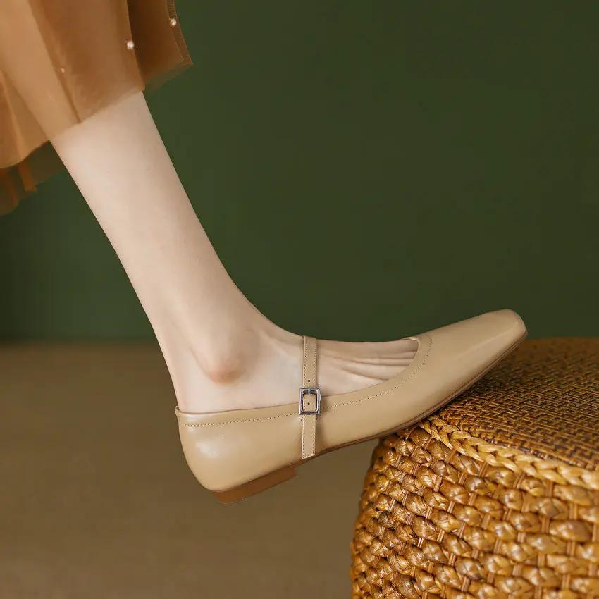 Call TAA-Chaussures Plates en Cuir group pour Femme, Mary Gasoline, Haute Qualité, Boucles Carrées,