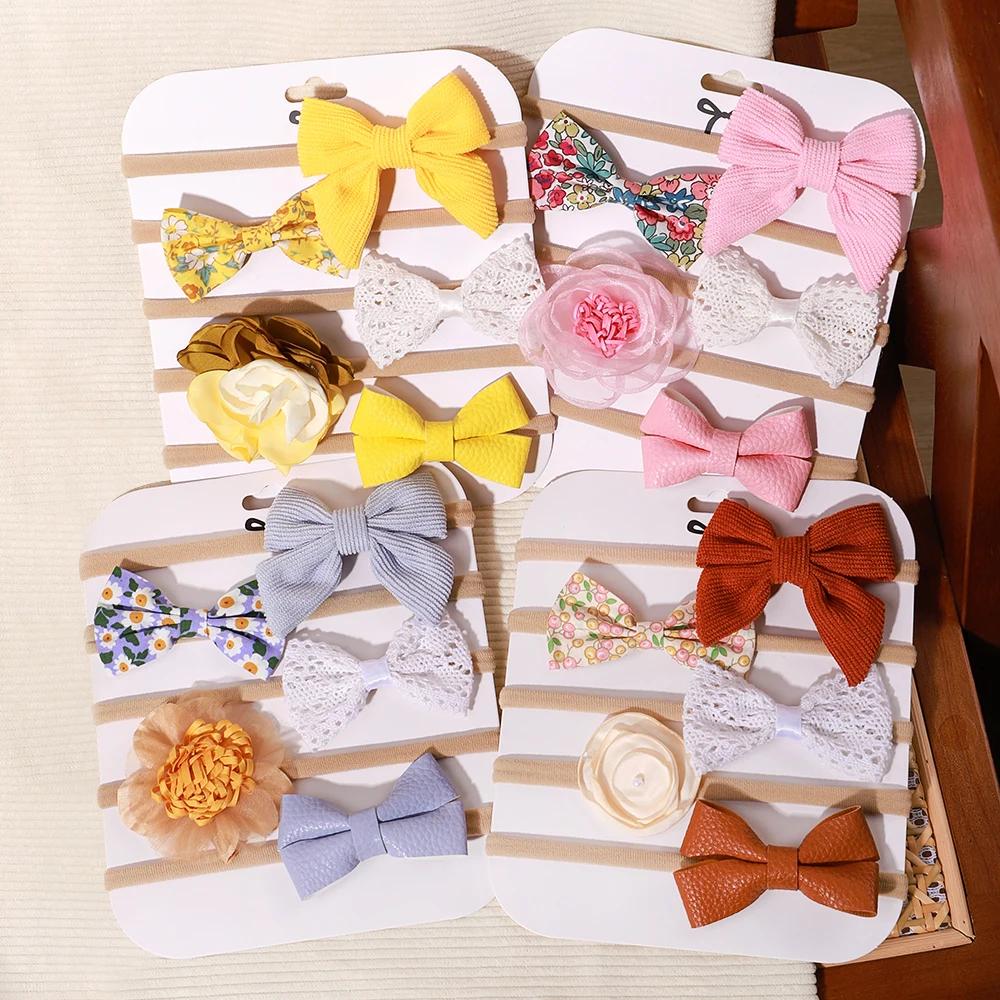 Bande de sauna en nylon élastique pour bébé, nœud en dentelle florale pour nouveau-né, bandes de che