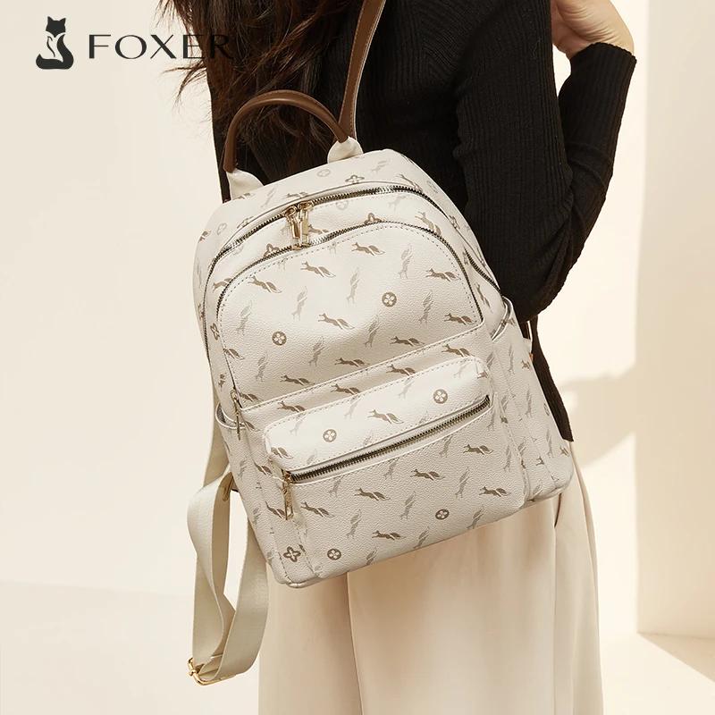 FOXER – sac à dos élégant en cuir imprimé pour femmes, sac à dos de grande capacité pour filles, sac