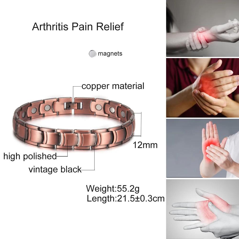 Vinterly – Bracelet magnétique en cuivre pur pour hommes, 12mm de large, thérapie magnétique en méta