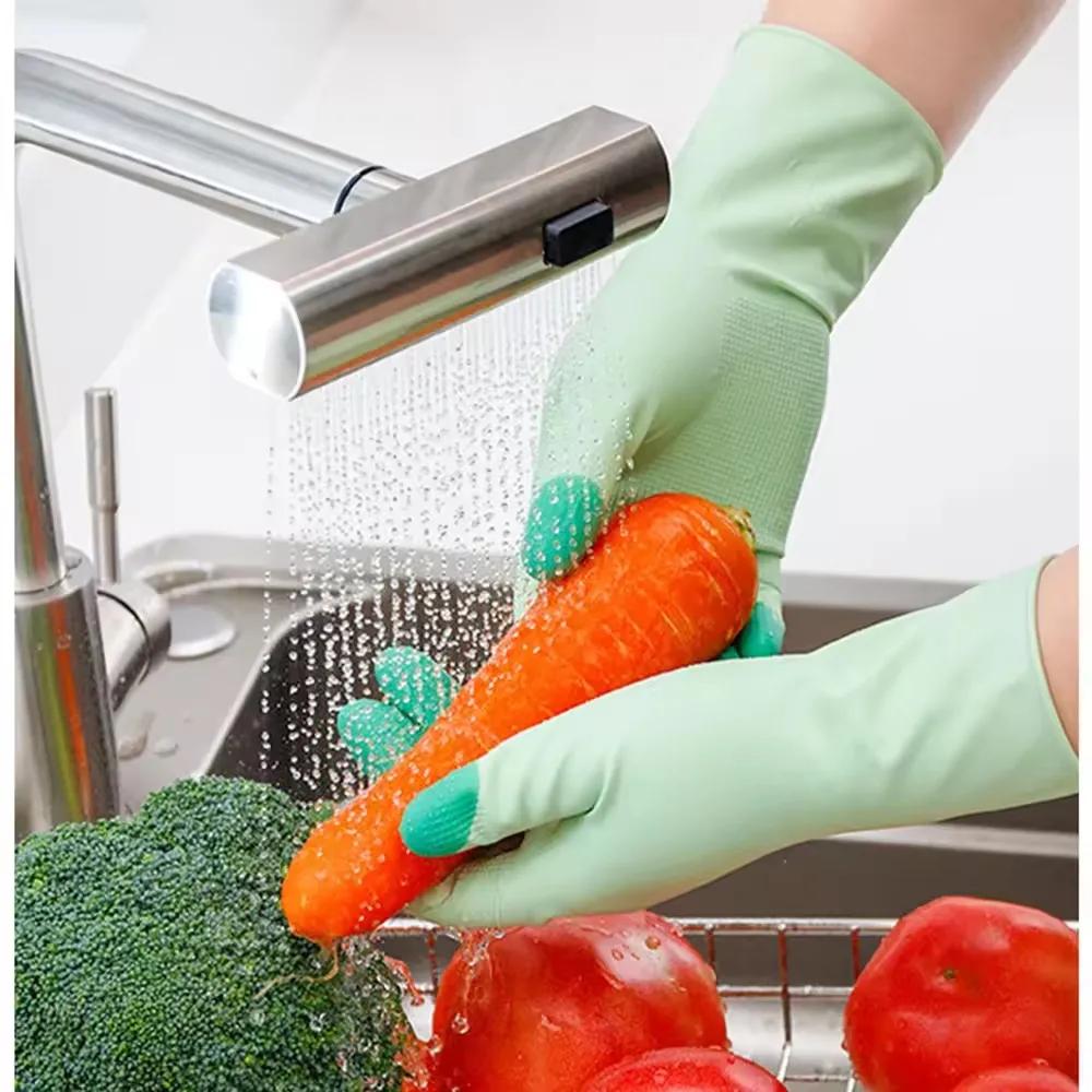 Gants de nettoyage de vaisselle en Silicone, fournitures de cuisine antidérapantes, pratiques et lon