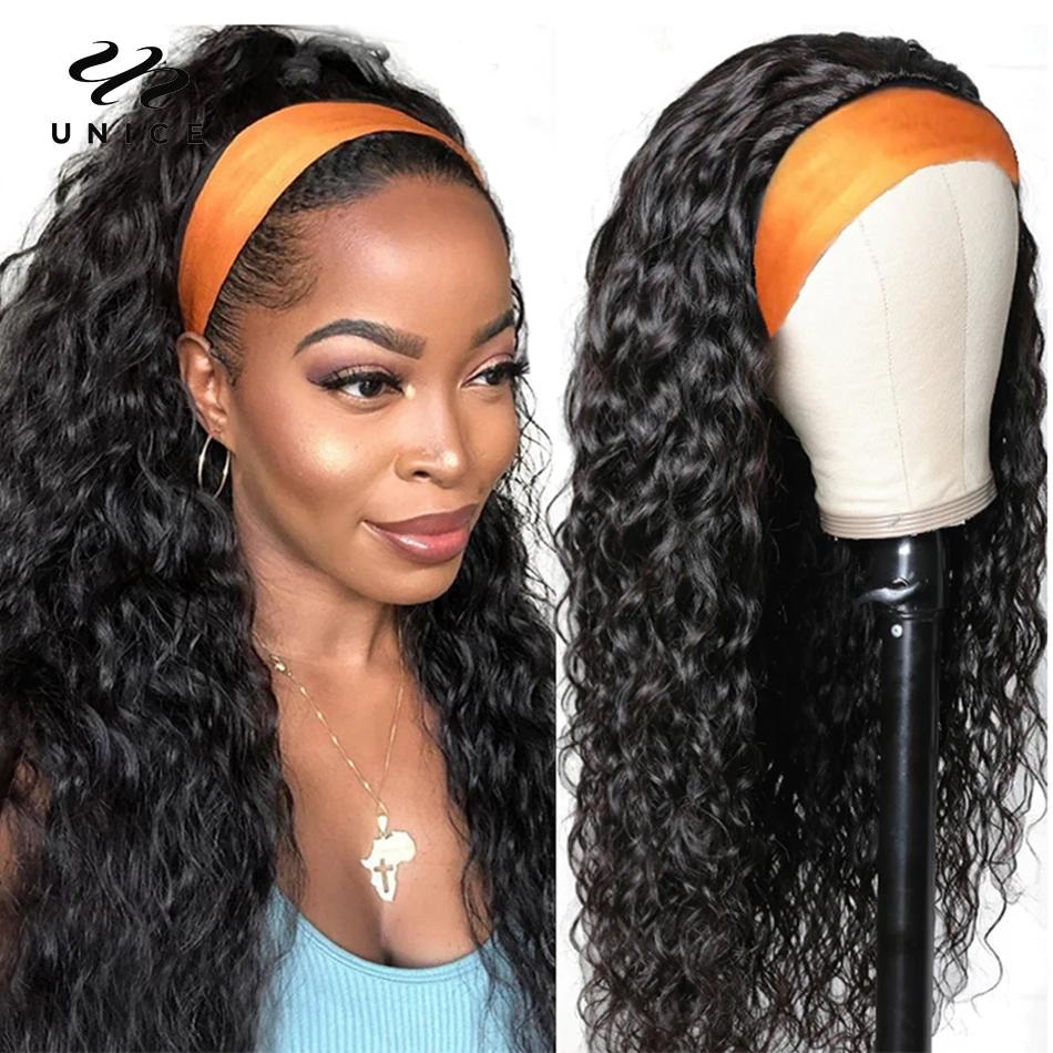 Perruque 100% cheveux naturels ondulés-UNice, prêt à porter, sans colle, avec écharpe