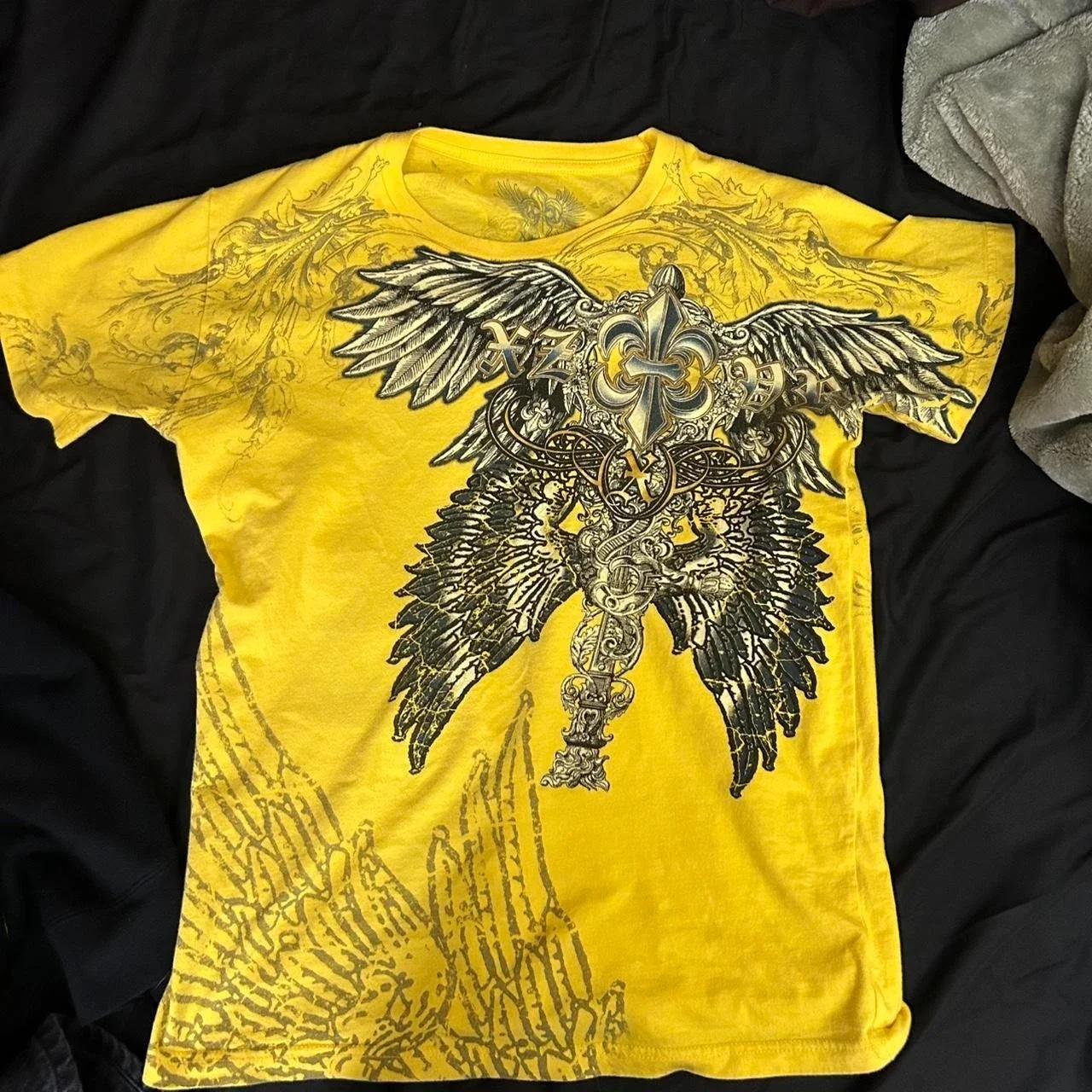 T-shirt rétro Xtreme Angel Wing pour hommes et femmes, jaune, manches courtes, Harajuku, mode améric