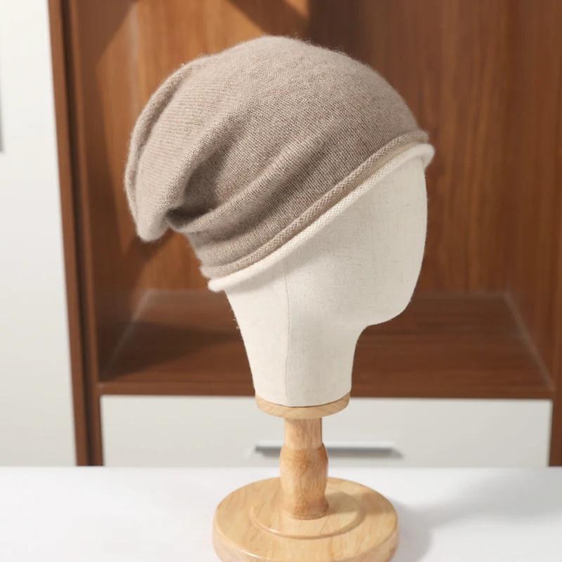 Chapeau d'hiver à bords bouclés pour femmes, 100% laine mérinos tricotée, doux et chaud, à la mode,