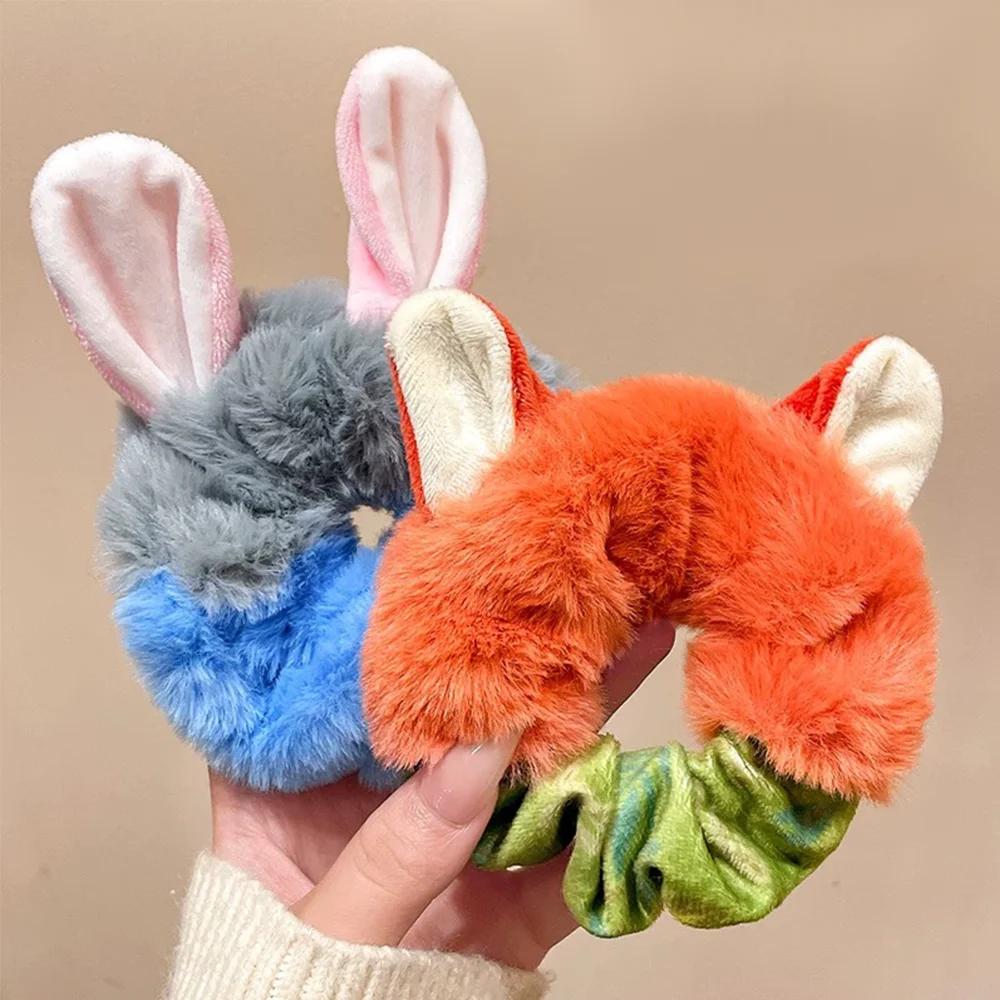 Chouchous en forme de lapin et de renard, 2 pièces, Kawaii, thème Animal de dessin animé, corde d'or