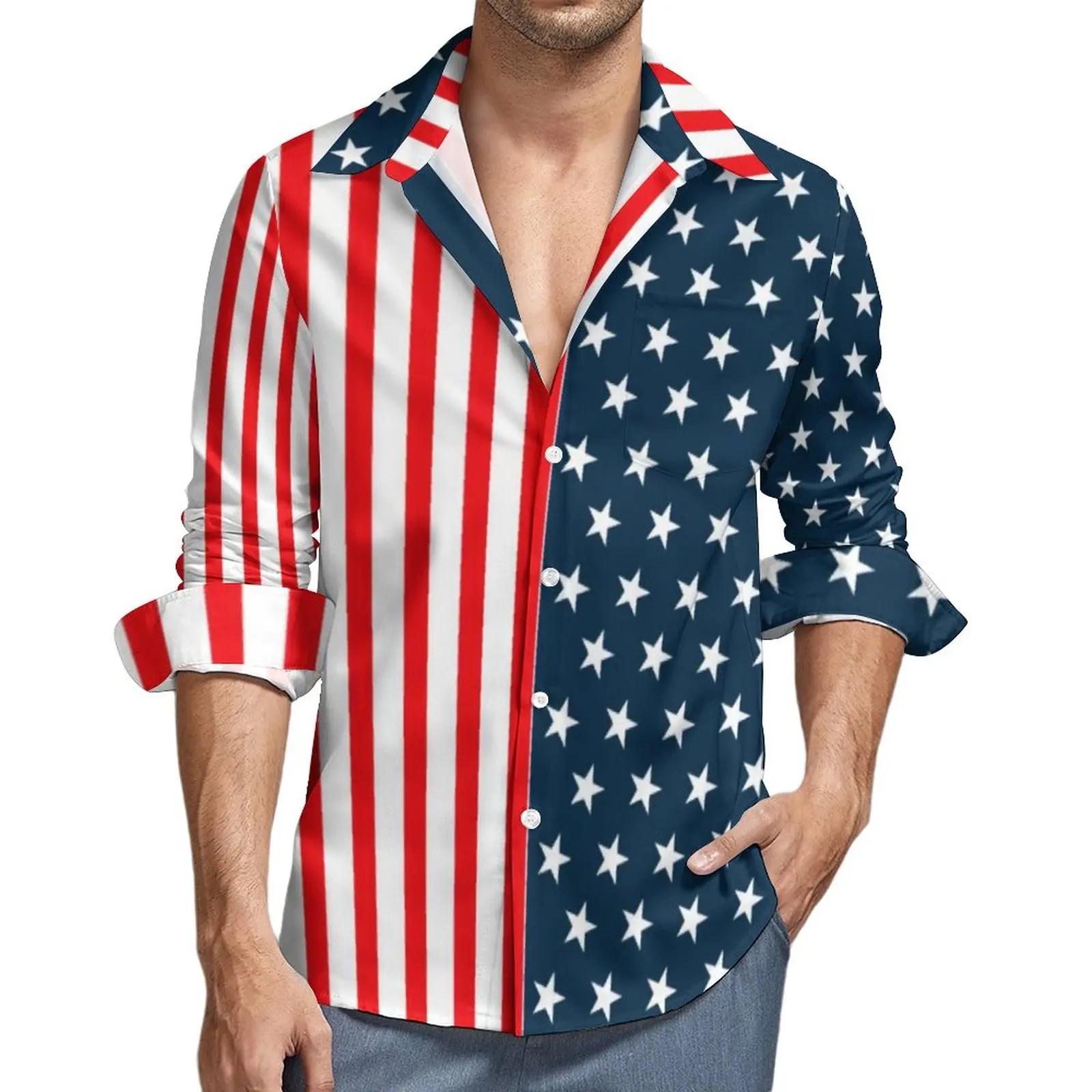 Chemise à manches longues rayée Star Feel pour hommes, imprimé en 3D, États-Unis, mode décontractée,