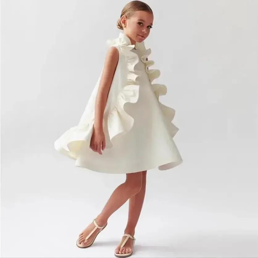 Fille été nouvelle robe sans manches volants princesse mariage luxe enfants mode vêtements bébé anni