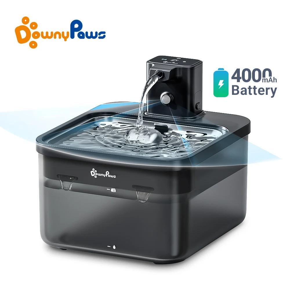 DownyPaws 2,5 L fontaine d'eau automatique en acier inoxydable pour chat 4000 mAh abreuvoir sans fil
