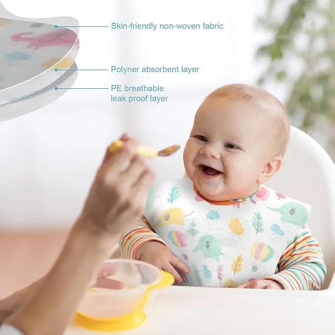 Bavoirs de bébé de poulet 100 pièces Bavoirs de voyage enveloppés individuels Attrape-nourriture éta