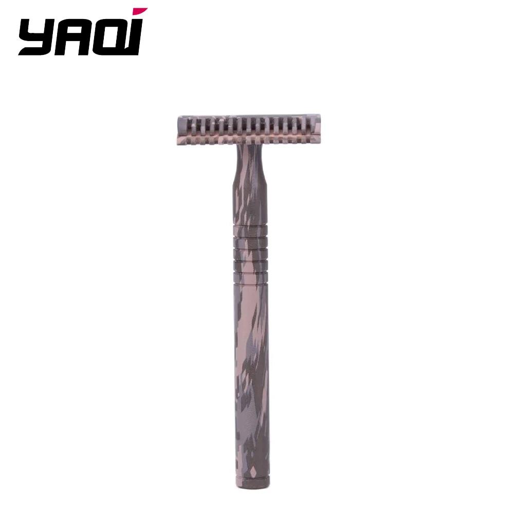YAQi – ensemble de 3 rasoirs de sécurité pour hommes, couleur Camouflage, poignée en laiton, ensembl