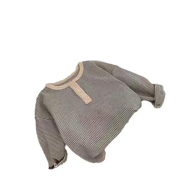 T-shirt à manches longues pour enfants, chemise à rayures coréennes pour garçons et filles, haut Sim