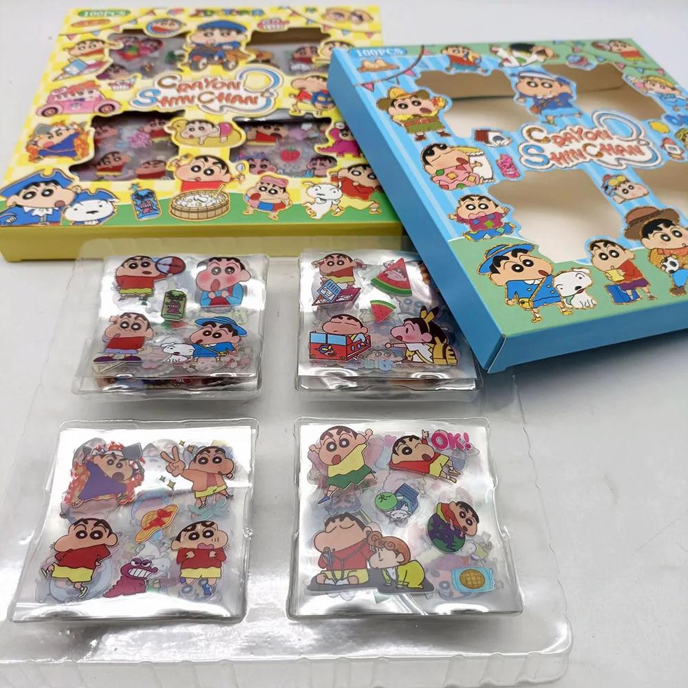 100 pièces Crayon shin-chan Anime jouets autocollants Transparent Applique ordinateur Skateboard bri