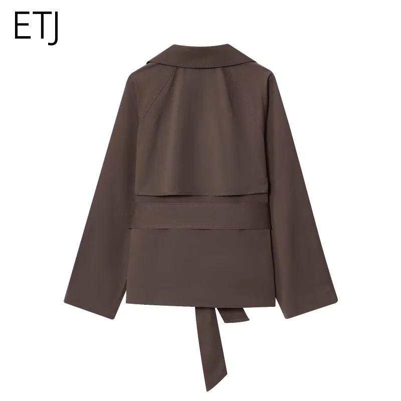 ETJ automne 2025 nouvelle collection femmes style britannique revers double boutonnage maillard coul