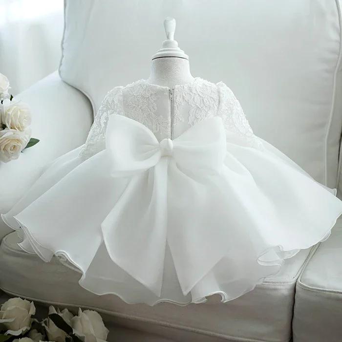Robe blanche à sequins pour bébé fille, vêtements à manches longues, robe de baptême pour nouveau-né