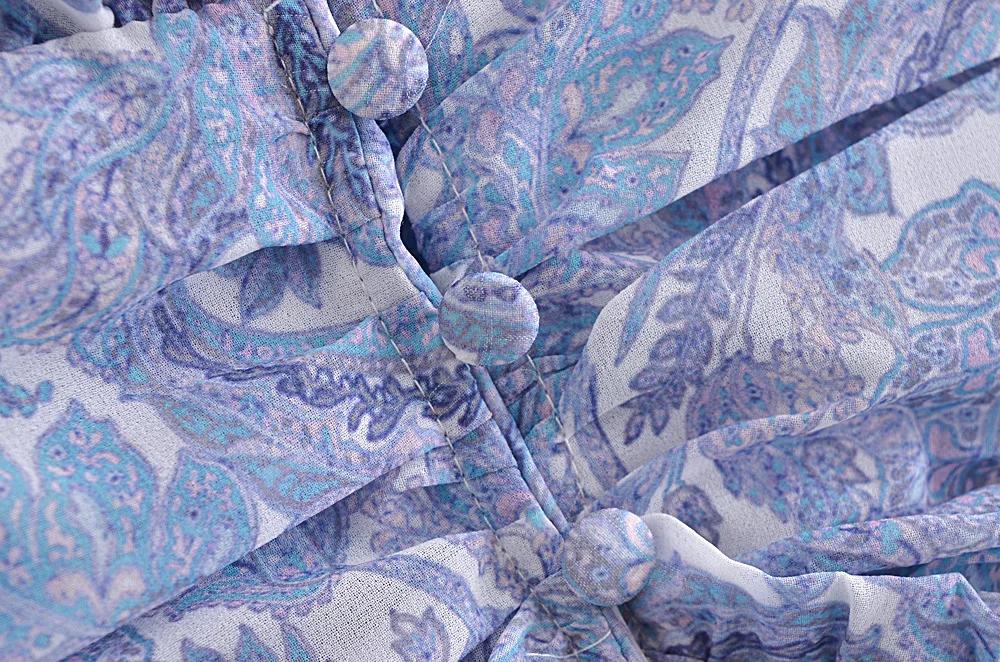 Mini Robe en mousseline de soie à imprimé Floral bleu pour femmes, 2022, oreilles en bois, volants,