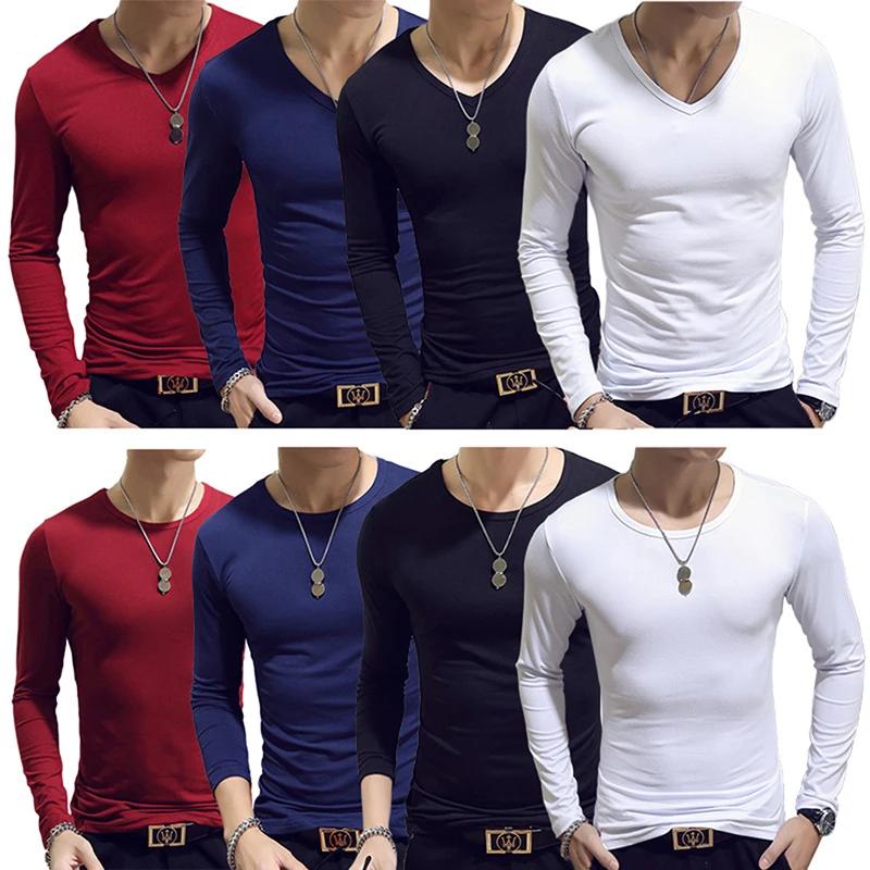 T-shirt à Manches sulfet Col Rond pour Homme, Vêtement Basique, Slim, Décontracté, Couleur Unie, Pri