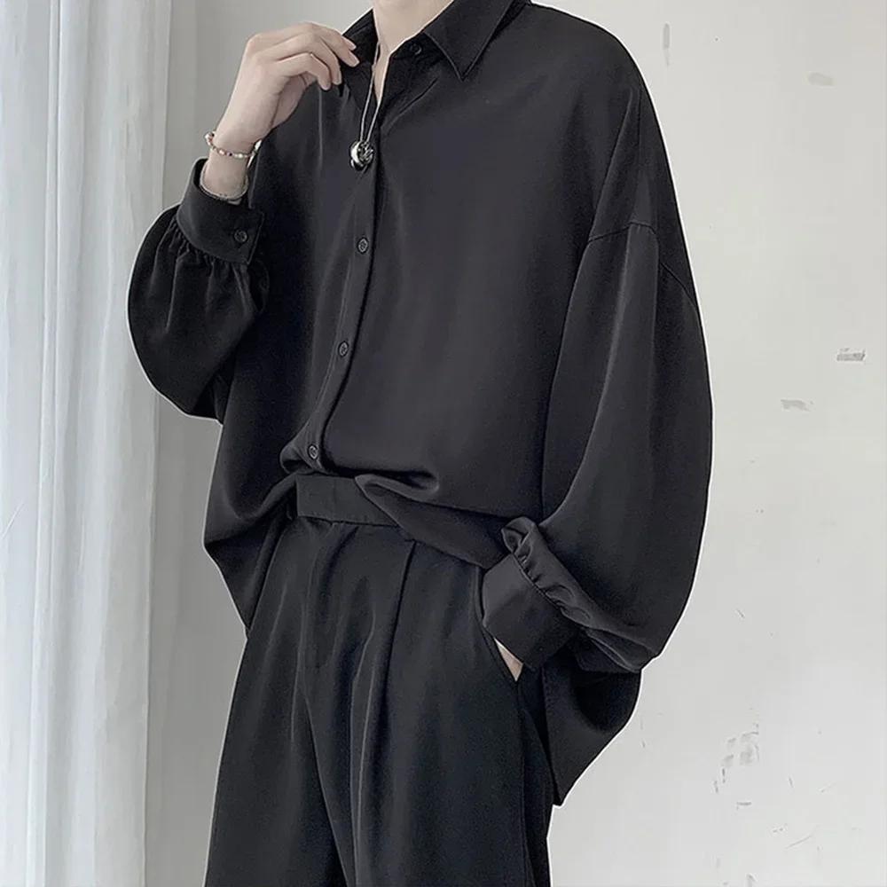 Chemises à manches longues pour hommes de Style coréen cravate noire confortable décontracté solide