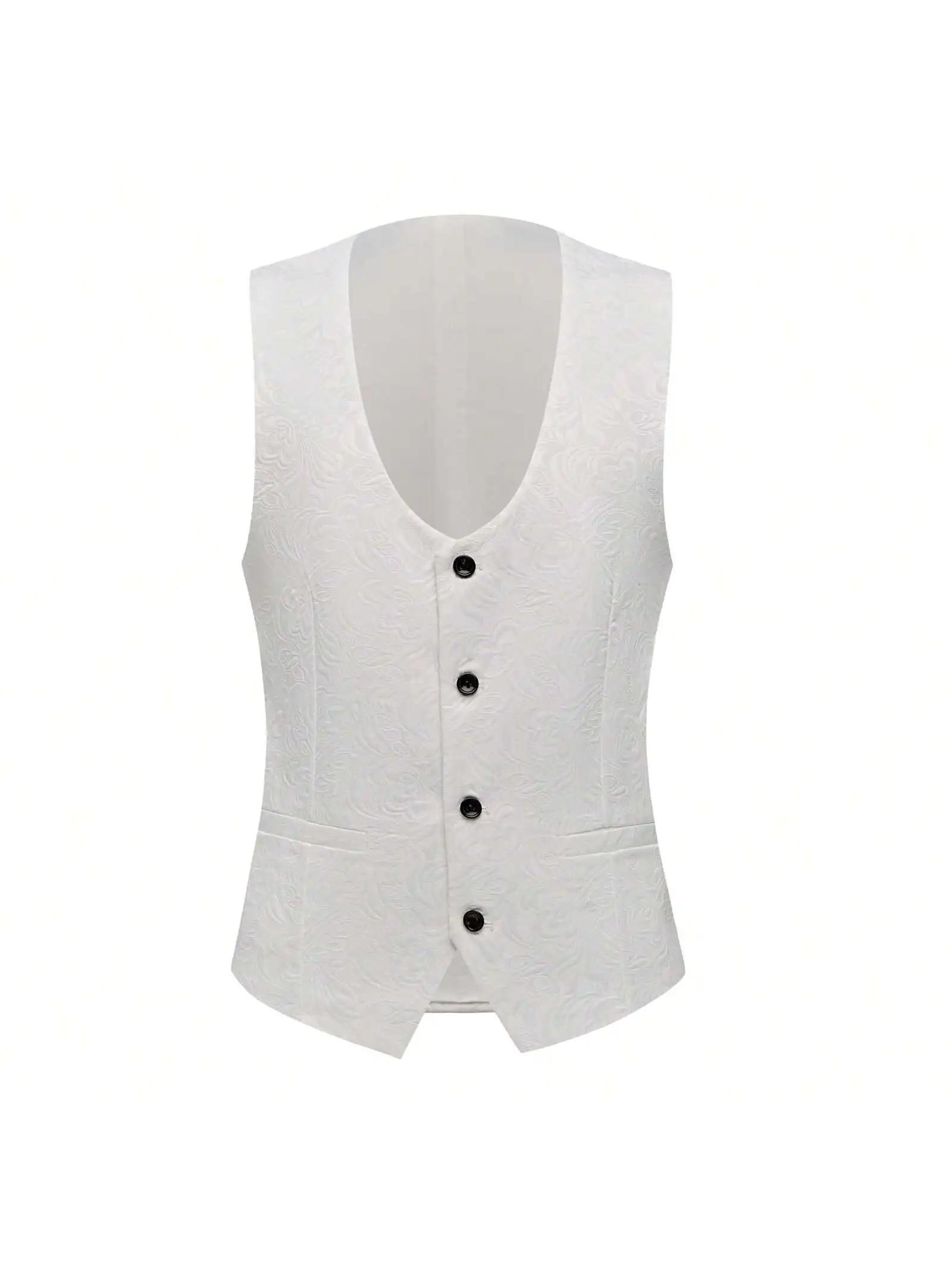 Ensemble de costume ajusté jacquard floral trois pièces pour hommes, comprenant une veste, un gilet