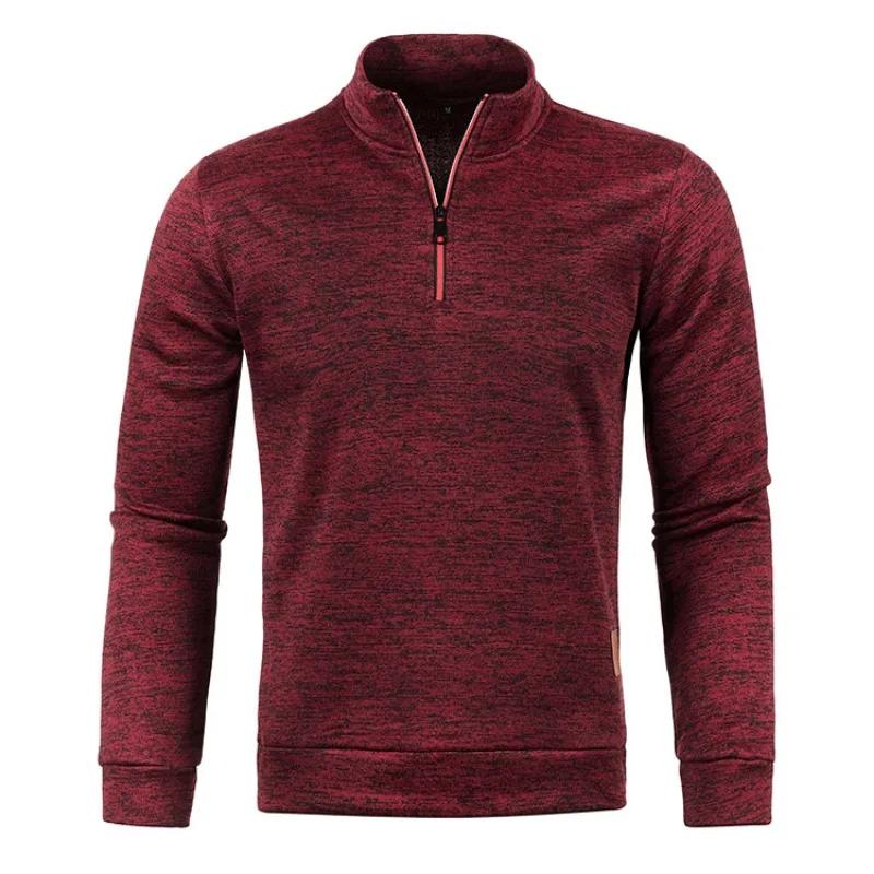 Sweat-shirt à manches longues et demi-fermeture éclair pour homme, couleur unie, pull à col roulé, S