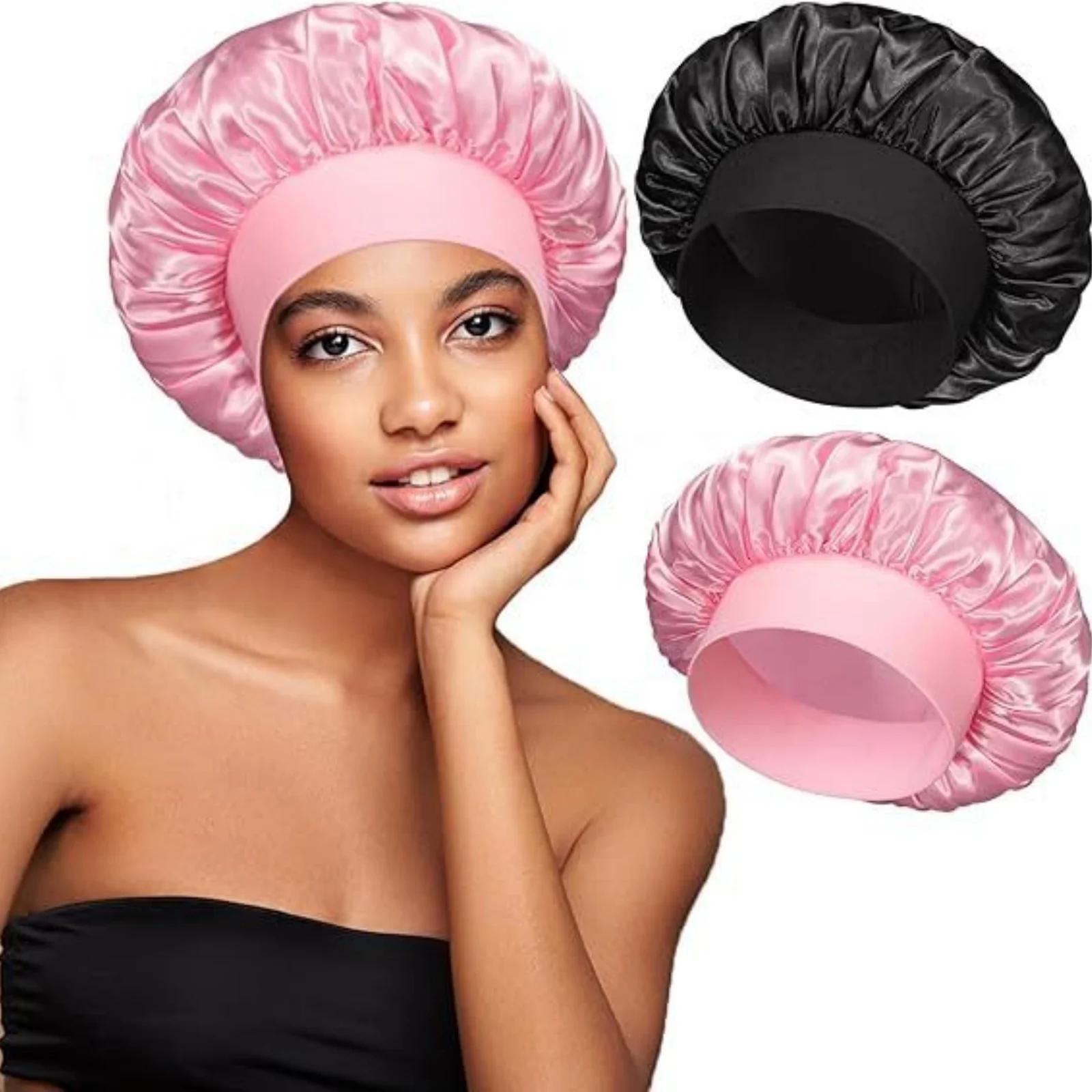 Bonnet élastique en Satin à large bande, bonnet de soins capillaires pour femmes, plusieurs Options