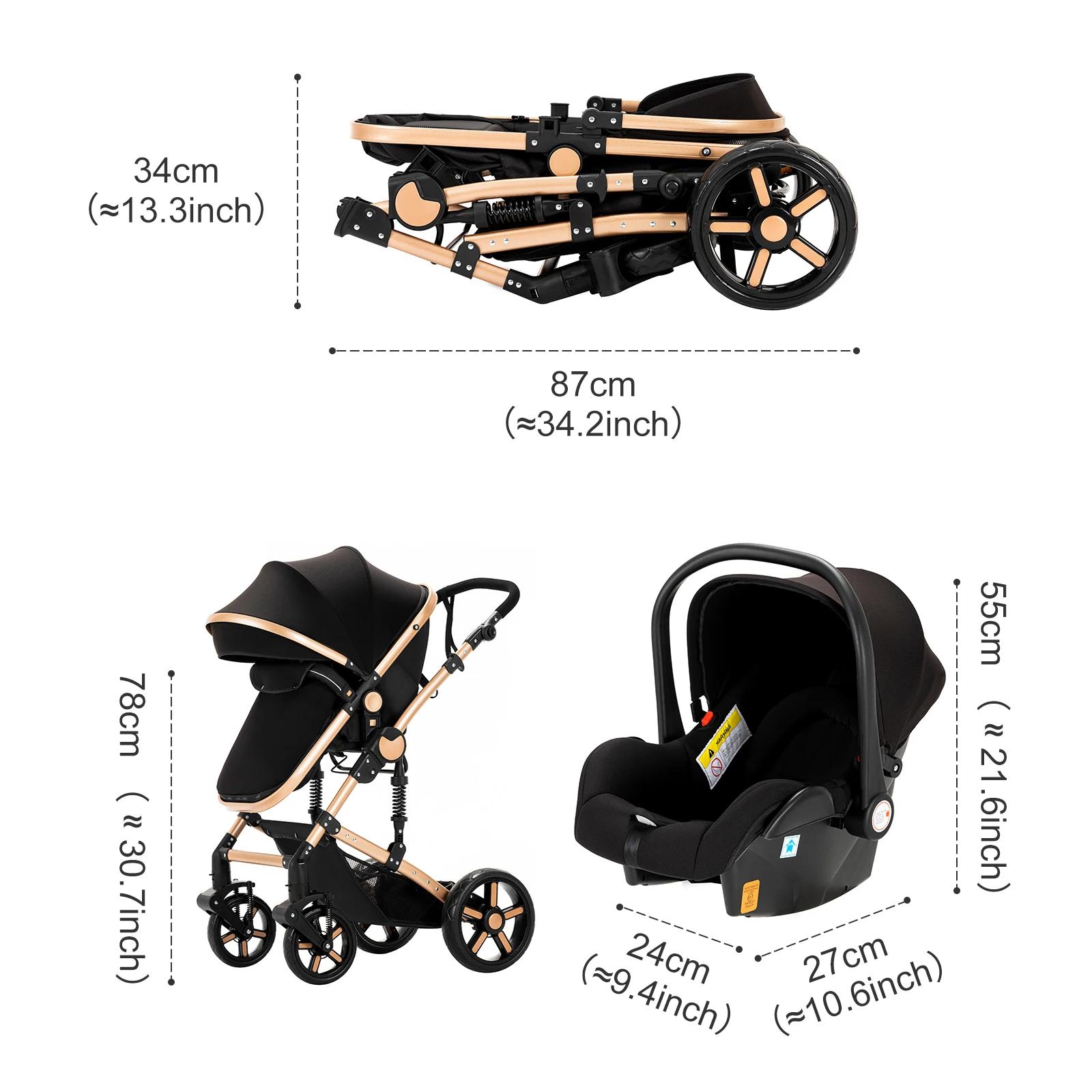 Poussette système de voyage pour bébé avec couffin, siège auto et cadre léger – Pliage à une seule t