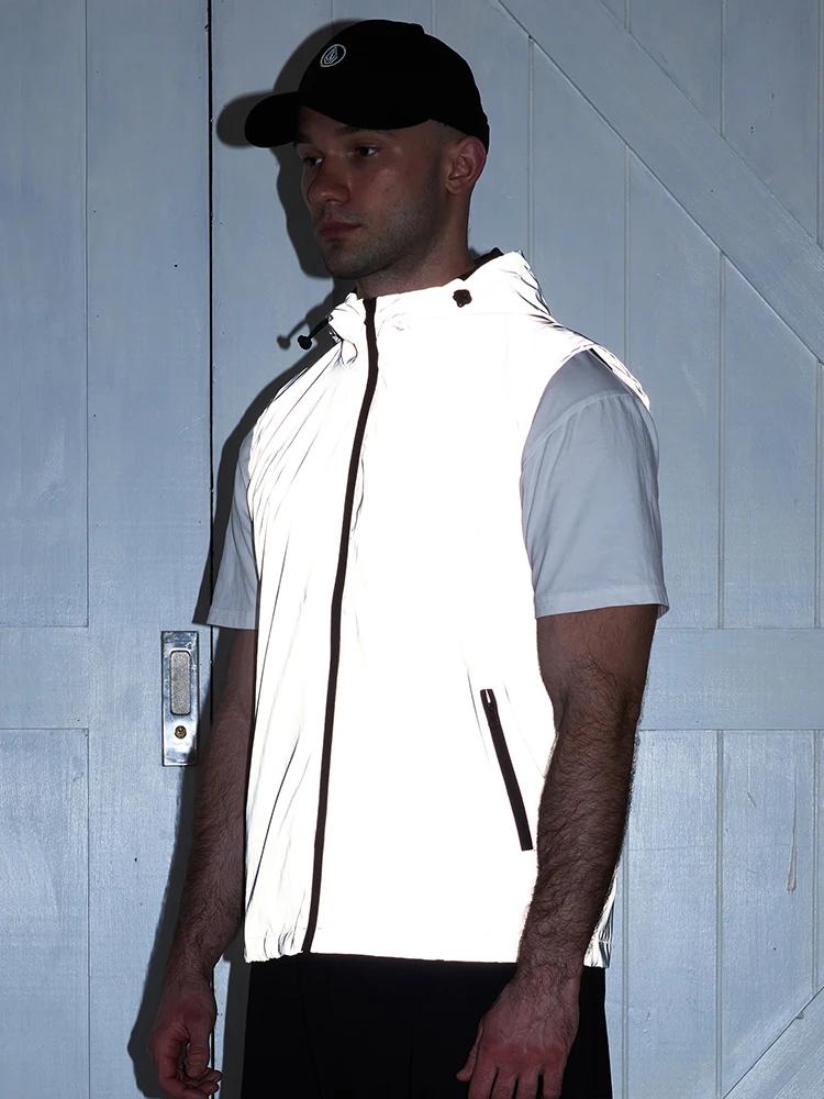 Gilet réfléchissant de nuit pour hommes, à capuche fine, mode décontractée, course en plein air, dan