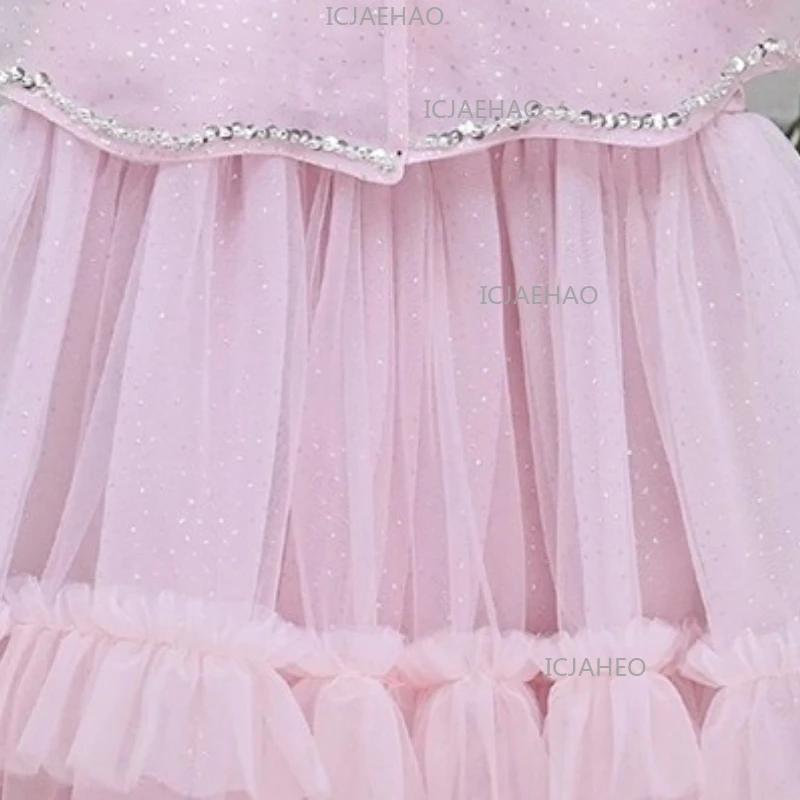 Robes et ensembles pour enfants, robe de princesse rose faite à la main avec fleurs 3D, robes d'anni
