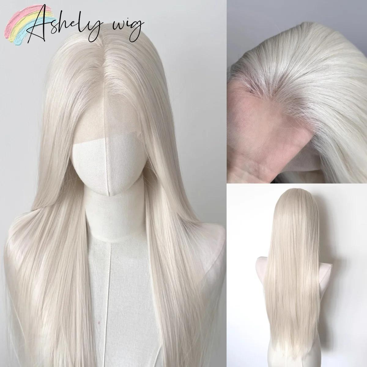 Perruque Lacefront platine 13x4 longue ligne droite perruque avant en dentelle blanche fibres haute