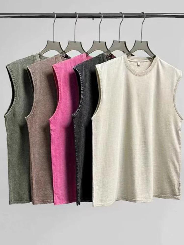 Débardeur d'été en coton lavé pour hommes, t-shirt d'entraînement sans manches pour gymnastique musc