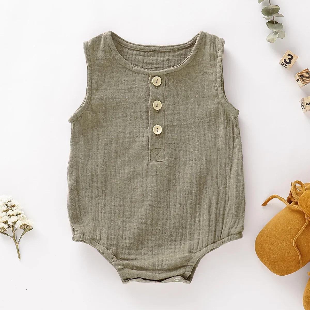 Barboteuse d'été en mousseline pour bébés garçons et filles, sans manches, pour nouveau-nés, vêtemen