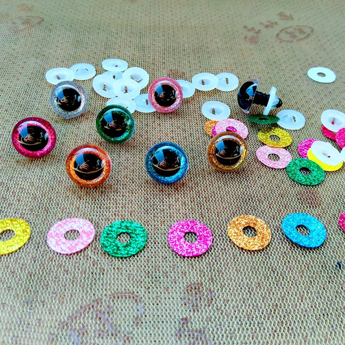 Yeux de sécurité à paillettes en plastique 3D, 20 pièces, pour jouets au Crochet, Amigurumi, mélange
