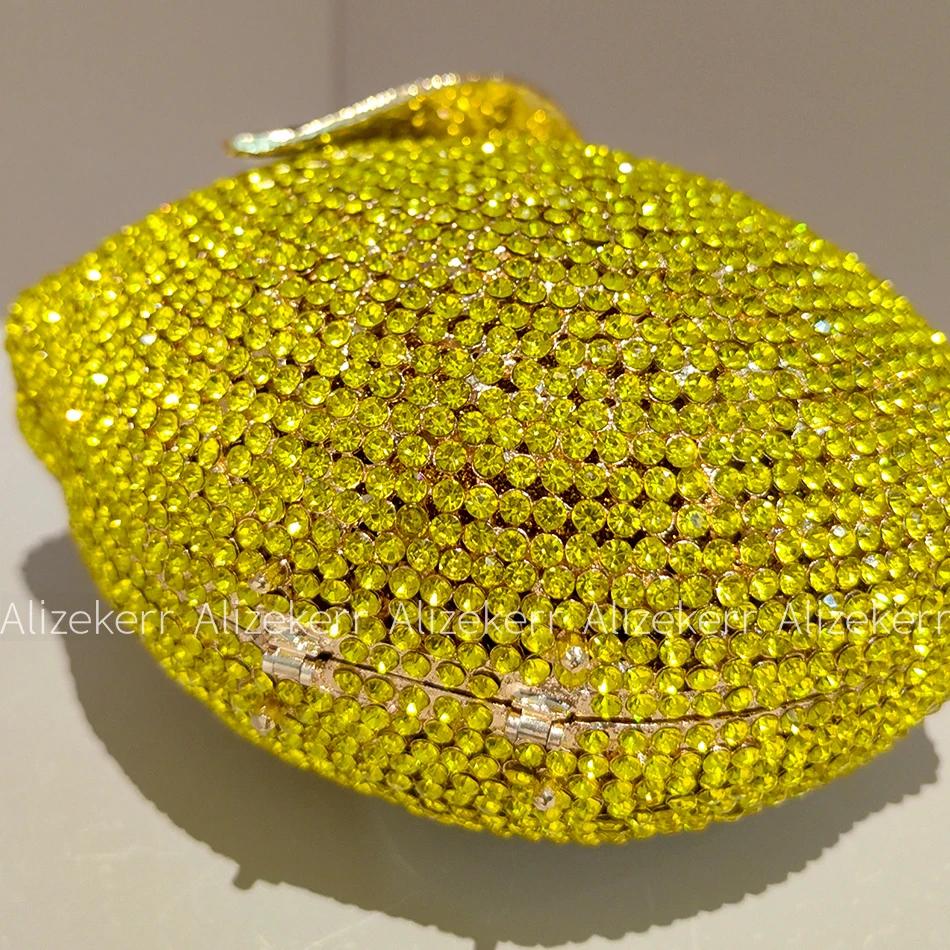 Sacs de soirée Alizekerr en forme de citron pour femmes, élégants sacs à main en métal ornés de stra