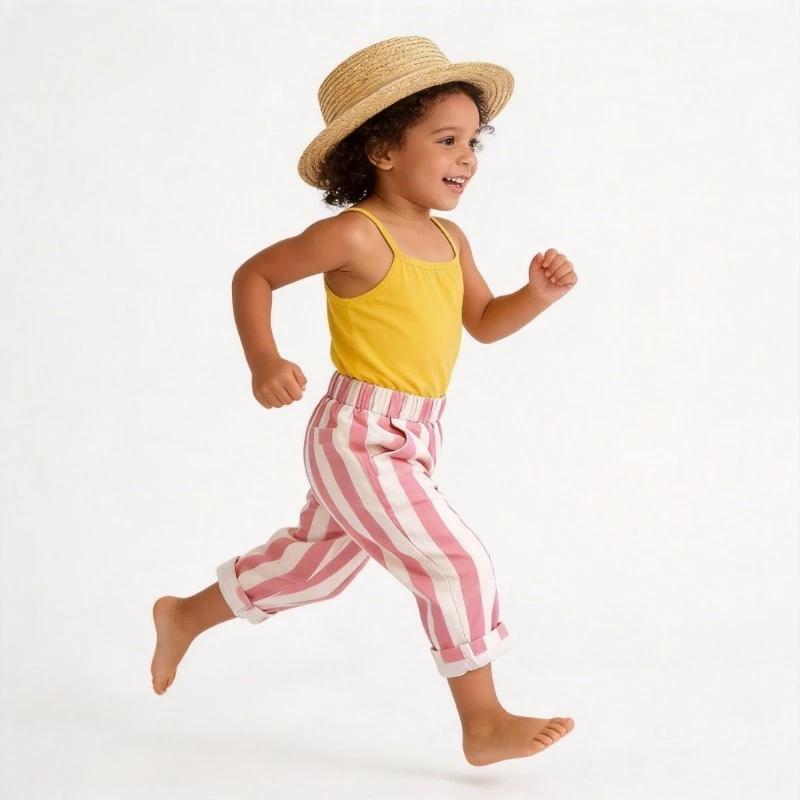 Viser décontractés rayés pour enfants, poches pour bébé, pantalons d'extérieur en coton pour enfants