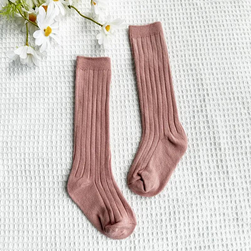 Chaussettes longues hautes en coton pour bébés garçons et filles, chaussettes douces à rayures respi