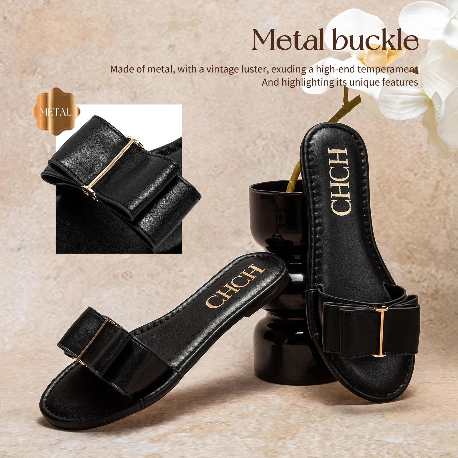 Chaussures plates pour femmes CHCH nouvel été nœud pantoufles décontractées noir chaussures de femme