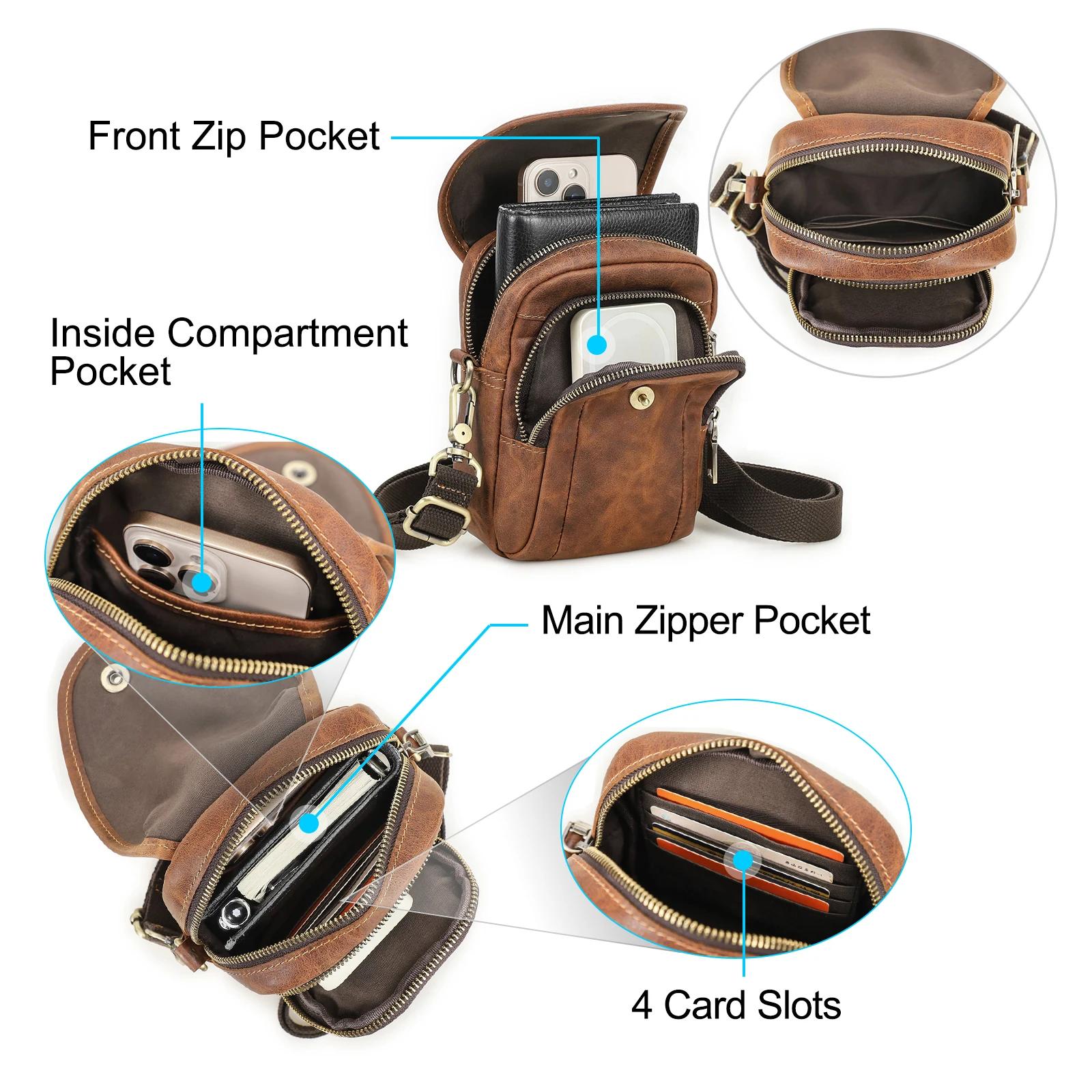 CONTACT'S sacs à bandoulière en cuir véritable pour hommes sacs de taille ceinture Fanny Packs petit
