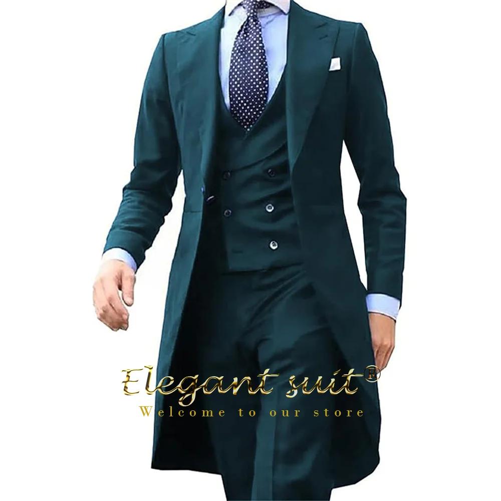 Costume 3 pièces pour hommes, manteau à longue queue bleu royal, personnalisé, mode marié, smoking,