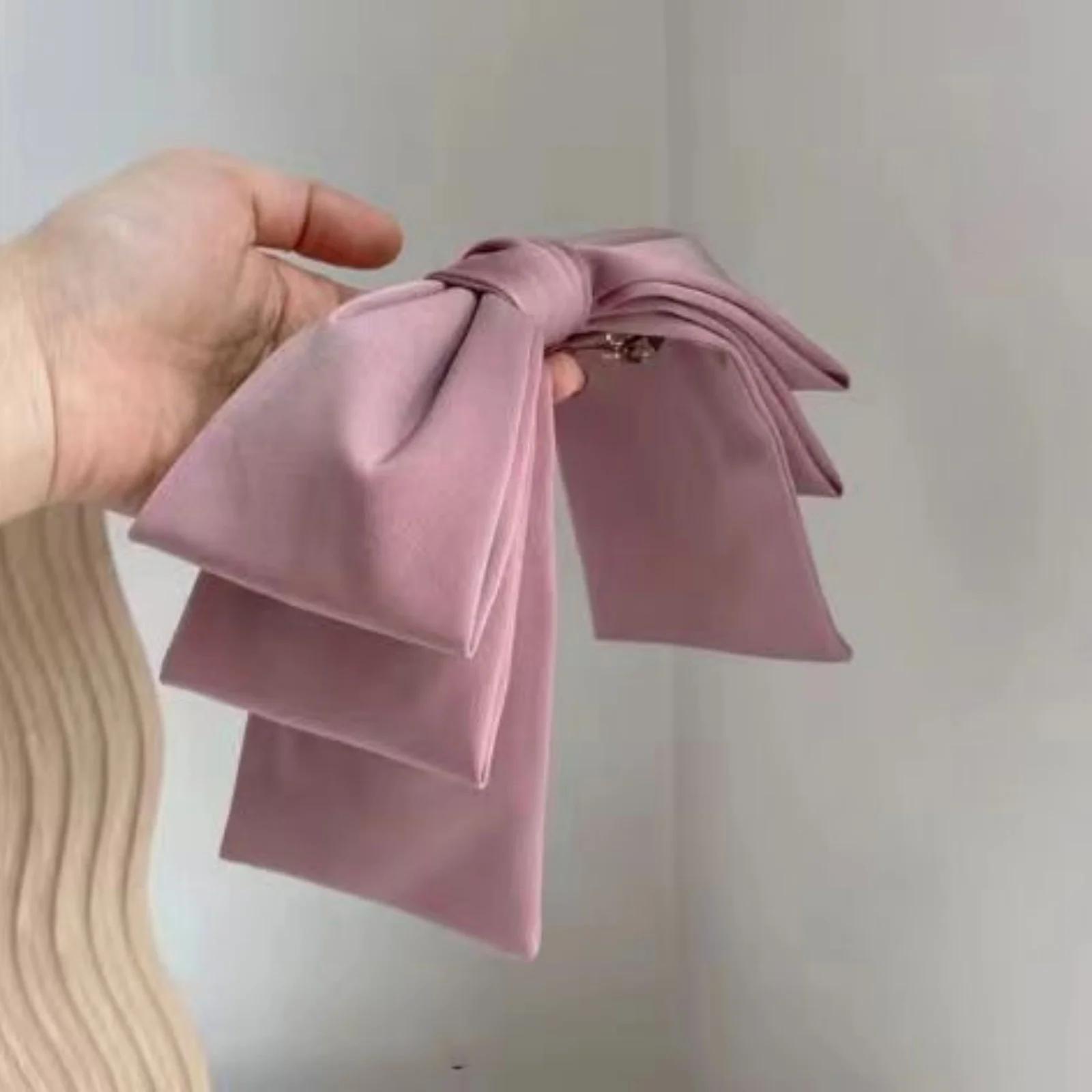 Grande pince à cheveux en Satin, nœuds pour filles et femmes, rose uni, noir, épingle à cheveux mult