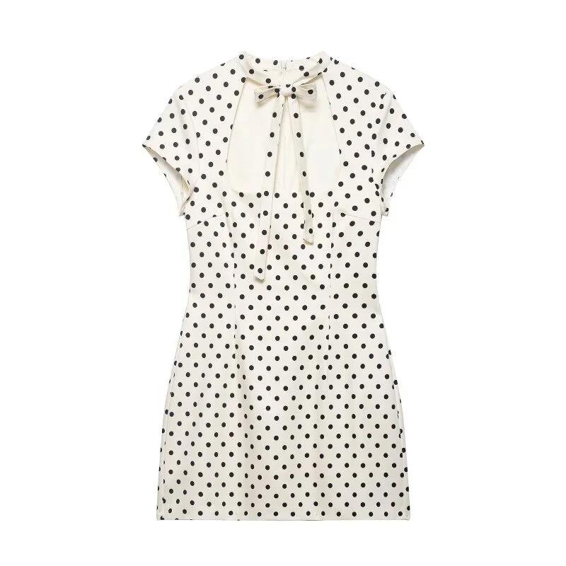 Mini-robe à découpes avec nœud papillon sur le devant, robe moulante à pois à manches courtes pour f