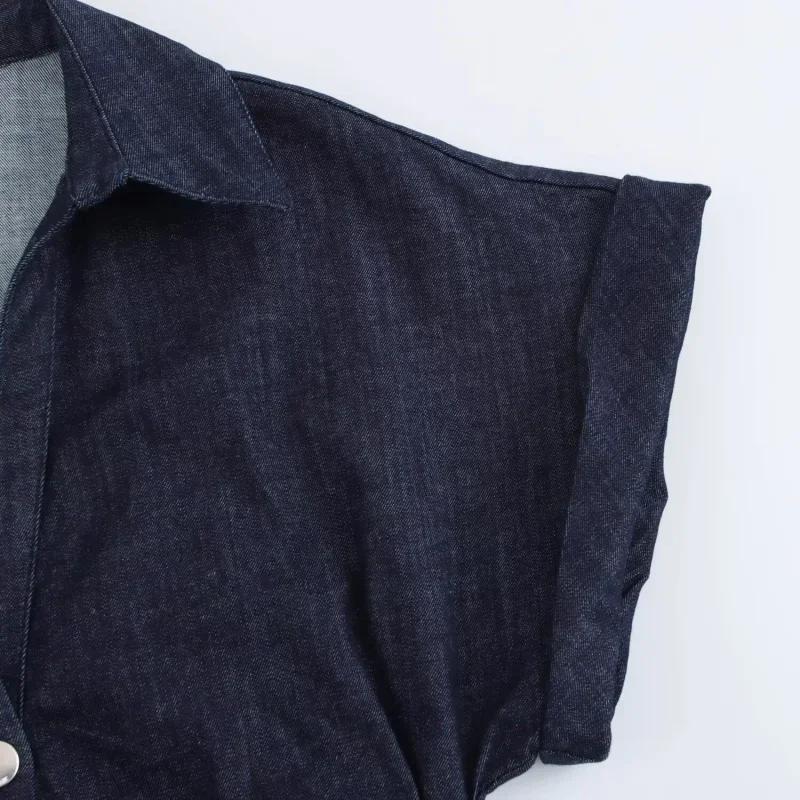 Printemps nouvelle série 1975 denim robe MIDI avec revers côté fermeture éclair mode rides taille mi