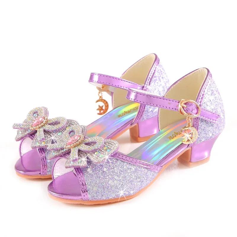 Sandales d'été à talons pour filles, chaussures à paillettes brillantes avec strass, chaussures de d