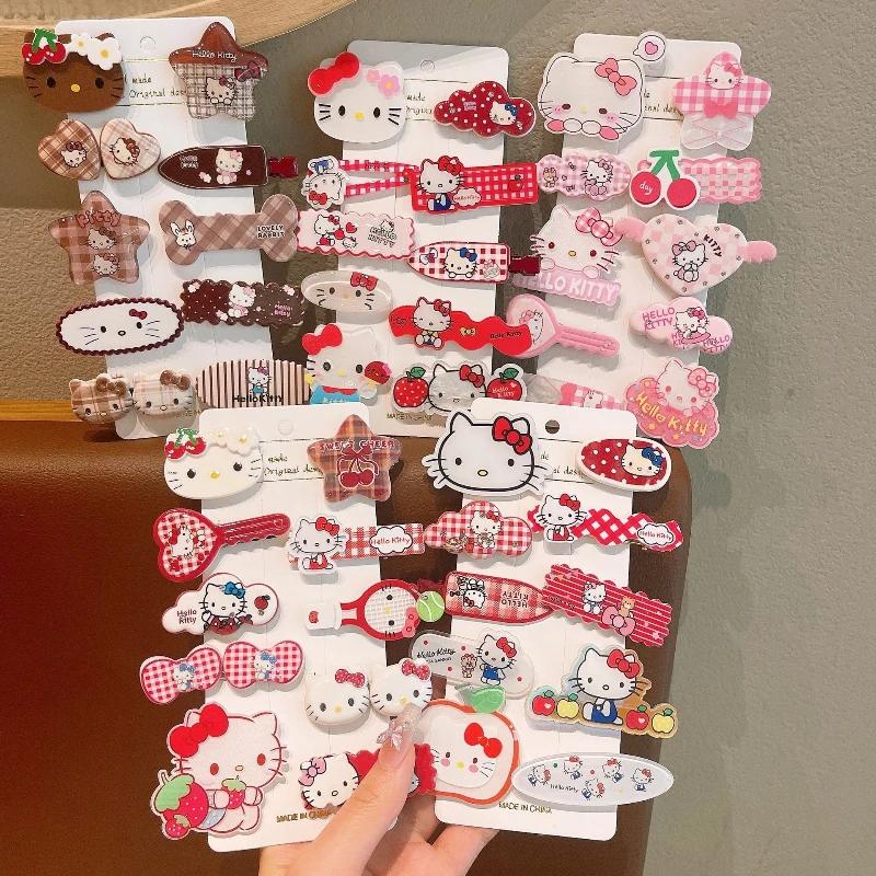 Mesuca 10 pièces Sanrio Hello Kitty mignon pince à cheveux chapeaux filles Anime dessin animé mode é